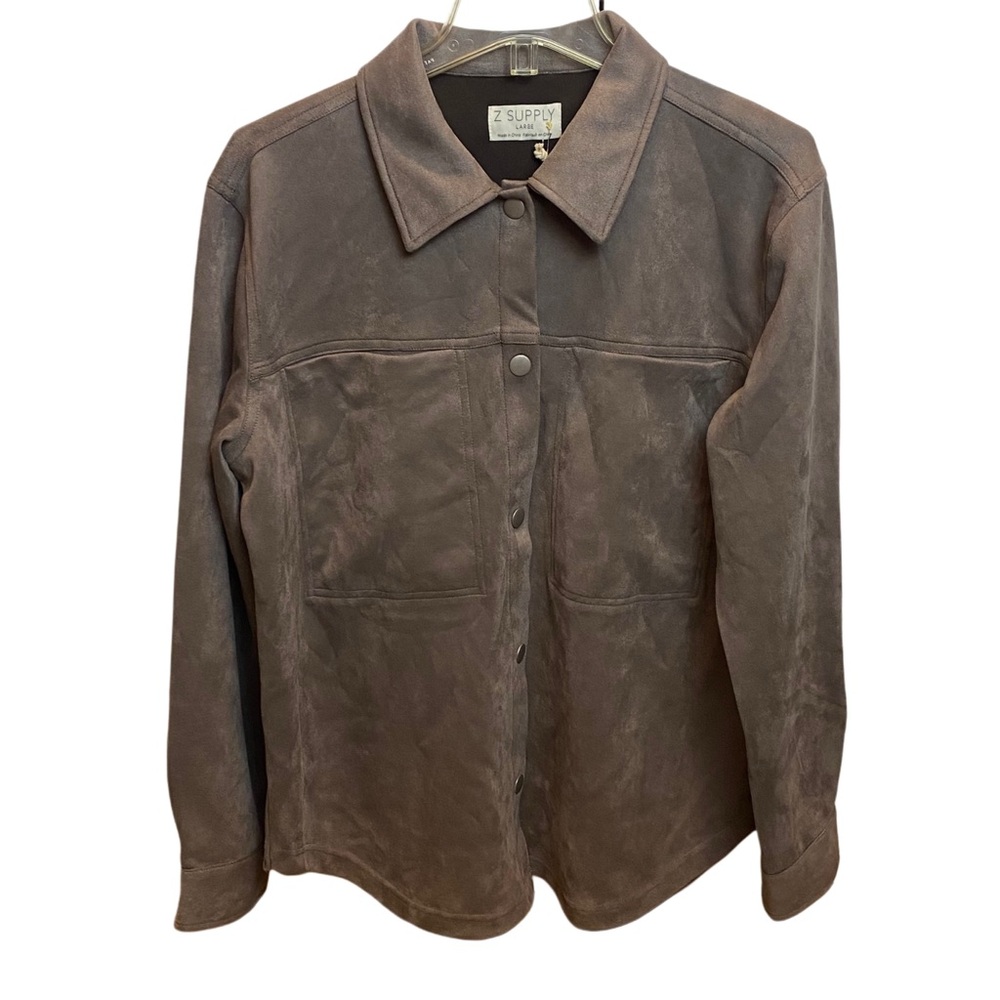 Z Supply Gray Faux Suede Button Front Shirt Jacket Women’s Large New